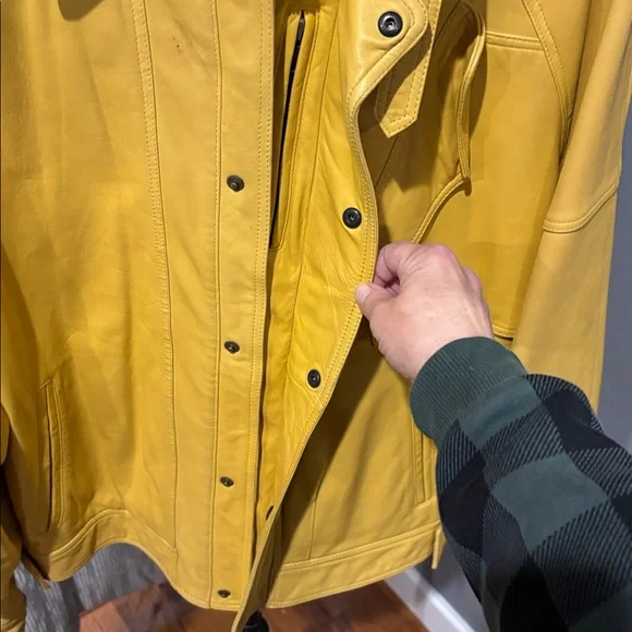 William Barry butter yellow genuine leather jacket zip up and button front - Picture 5 of 8